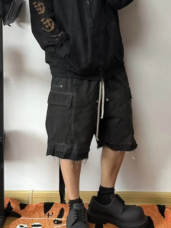 Unisex traper kratke hlače s šavom Cat Whiskers, High Street stil, više džepova, pamuk denim, ravni kroj, ljeto 2024