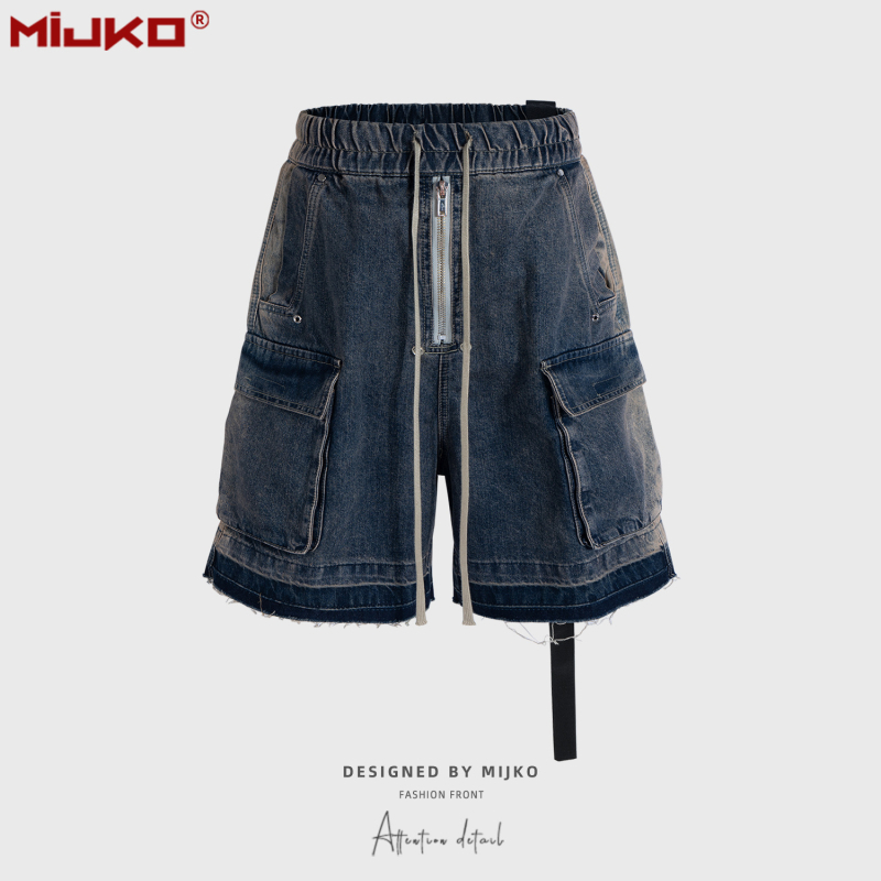 Unisex traper kratke hlače s šavom Cat Whiskers, High Street stil, više džepova, pamuk denim, ravni kroj, ljeto 2024