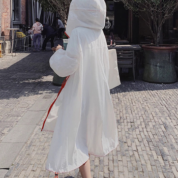 Ženski dugi, lagani kardigan za sunčevu zaštitu s zatvaračem; slobodan kroj do koljena; materijal viskoza/ledeno svila; UPF40+; proljeće 2025; jednobojan; japansko-korejski opušten stil.