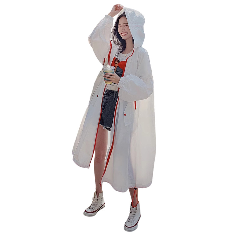 Ženski dugi, lagani kardigan za sunčevu zaštitu s zatvaračem; slobodan kroj do koljena; materijal viskoza/ledeno svila; UPF40+; proljeće 2025; jednobojan; japansko-korejski opušten stil.