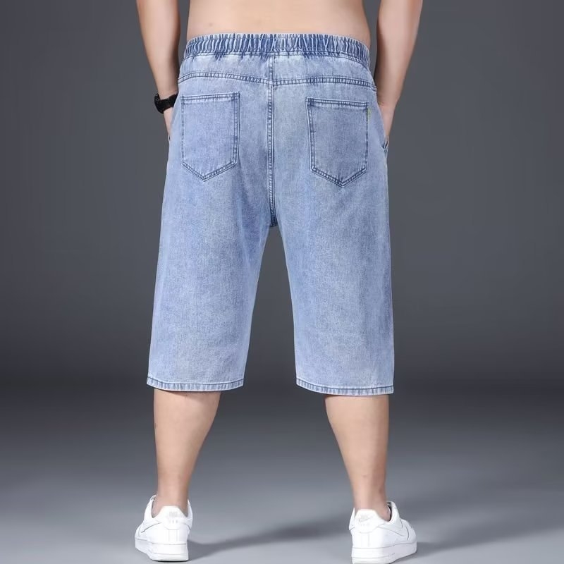 Muške cropped traper šorc, korejski stil, niski struk, ravni kroj, ručno crtani detalji, oprano