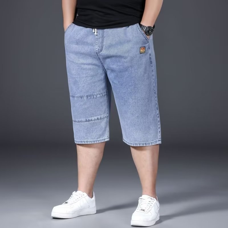 Muške cropped traper šorc, korejski stil, niski struk, ravni kroj, ručno crtani detalji, oprano