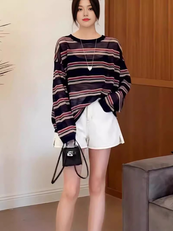 Ženska bluza s okruglim izrezom, dugi rukav, ležeran kroj, ultra-tanka tkanina, lan s visokim twistom