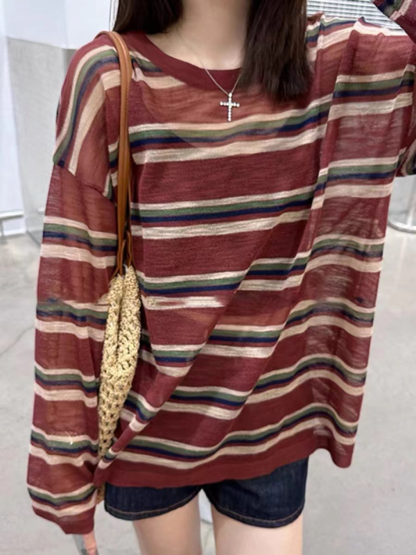 Ženska bluza s okruglim izrezom, dugi rukav, ležeran kroj, ultra-tanka tkanina, lan s visokim twistom