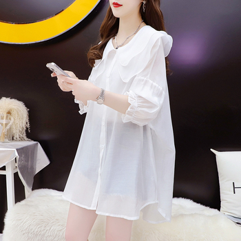 Ženski košulno-jakna s ovratnikom Doll Collar, široki kroj, dugi rukavi, tanak poliester, Harajuku stil