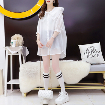 Ženski košulno-jakna s ovratnikom Doll Collar, široki kroj, dugi rukavi, tanak poliester, Harajuku stil