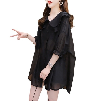 Ženski košulno-jakna s ovratnikom Doll Collar, široki kroj, dugi rukavi, tanak poliester, Harajuku stil