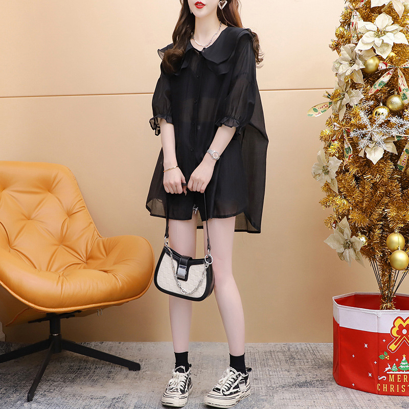 Ženski košulno-jakna s ovratnikom Doll Collar, široki kroj, dugi rukavi, tanak poliester, Harajuku stil