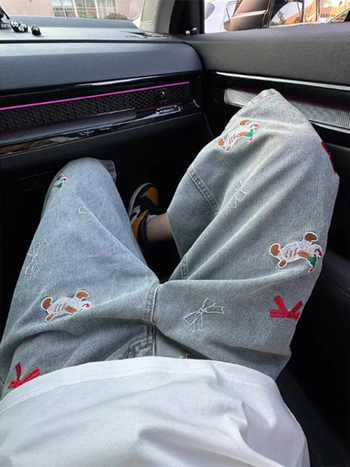 Muške kratke traperice šorceve s izvezenim psom, ležerni ravni kroj, ljeto