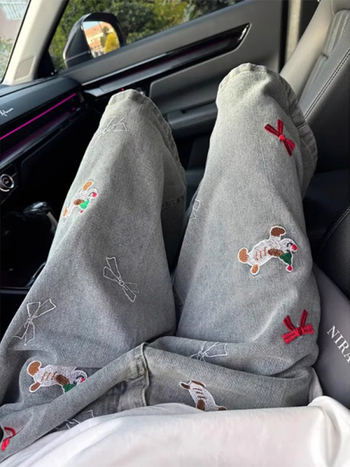 Muške kratke traperice šorceve s izvezenim psom, ležerni ravni kroj, ljeto