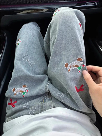 Muške kratke traperice šorceve s izvezenim psom, ležerni ravni kroj, ljeto