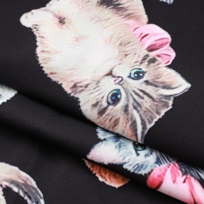 Риза с принт на котка, винтидж стил кардиган, къс ръкав, лафел яка, дигитален печат