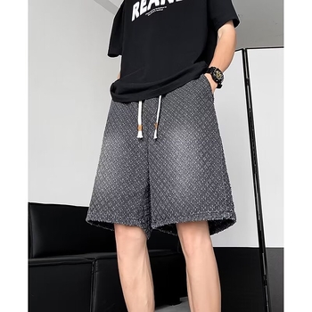 Muške traper šortse s opuštenim krojem, ravni kroj, dužina iznad koljena, ljetni stil (Traper; Opušteni kroj; Ravni kroj; Dužina iznad koljena)