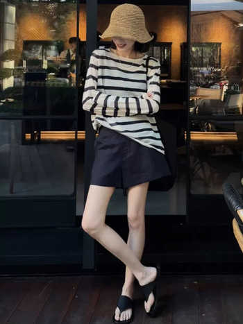 Ženski prugasti pleteni top od Tencel Lyocell, slobodan kroj, dugi rukavi, srednja duljina 65–80 cm