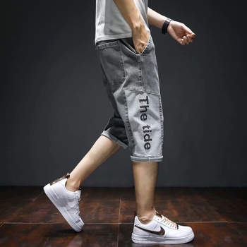 Muške kraće traperice u korejskom stilu s elastičnim pojasom, širok kroj, denim