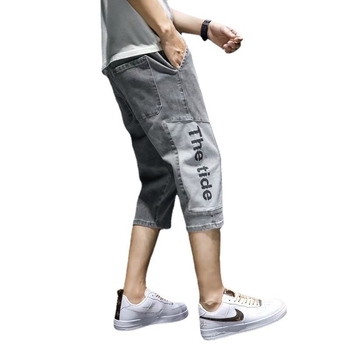 Muške kraće traperice u korejskom stilu s elastičnim pojasom, širok kroj, denim