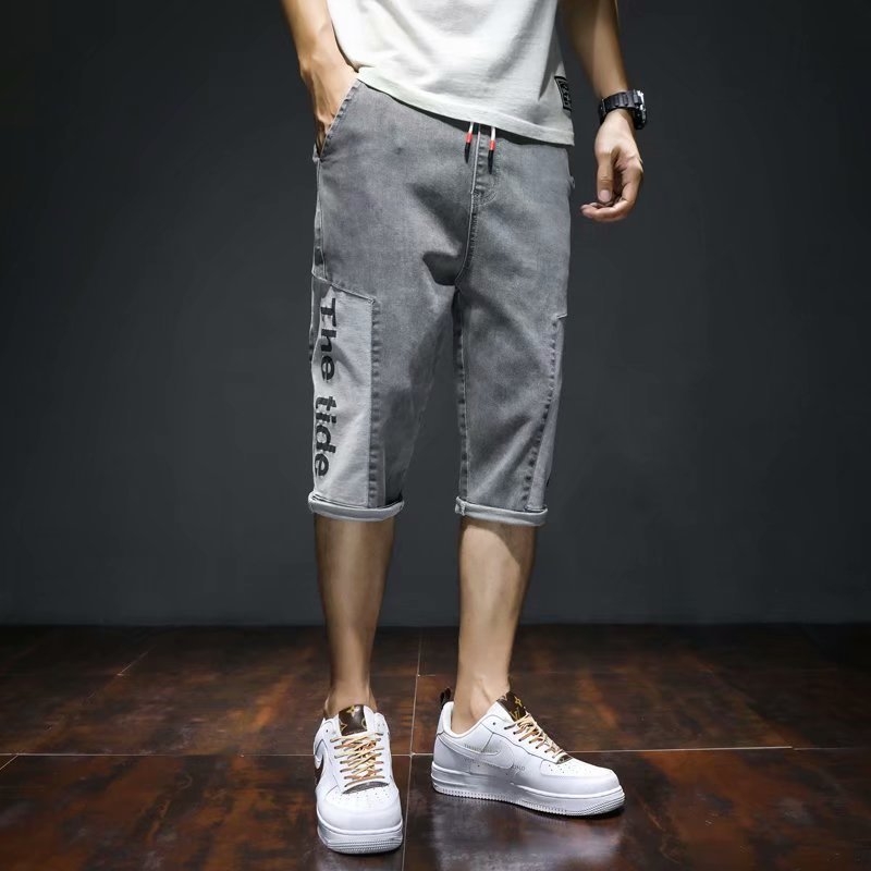 Muške kraće traperice u korejskom stilu s elastičnim pojasom, širok kroj, denim