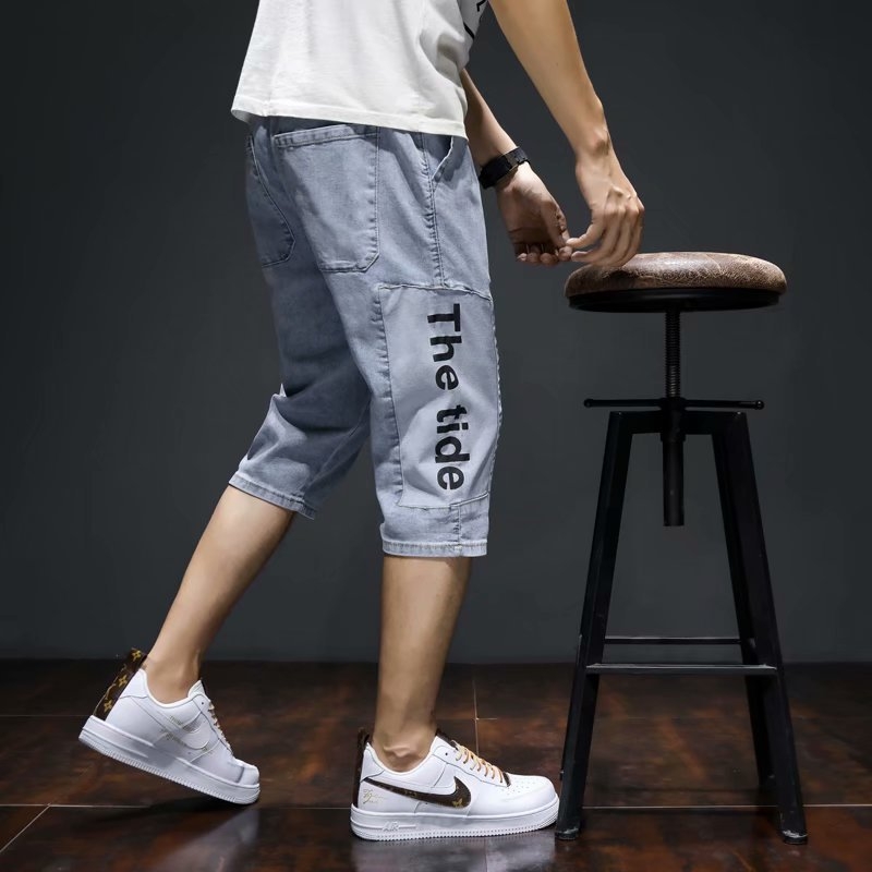 Muške kraće traperice u korejskom stilu s elastičnim pojasom, širok kroj, denim