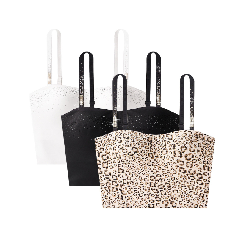 Leopard uzorak bandeau top s trakama, bezšivni grudnjak s nude dojmom, modni print
