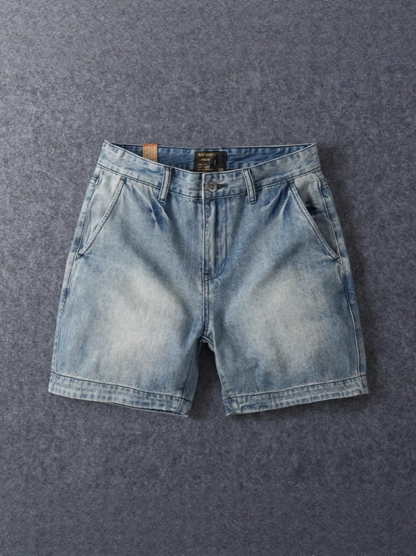 Muške traper šorceve, vintage stil, oprane, ravni kroj, pamuk 85%