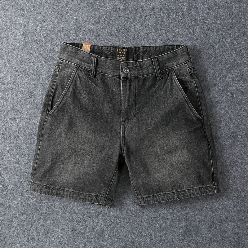 Muške traper šorceve, vintage stil, oprane, ravni kroj, pamuk 85%