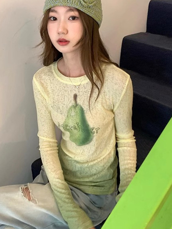 Ženska bluza s UV zaštitom, otisak kruške, slobodan kroj, dugi rukavi, UPF30+