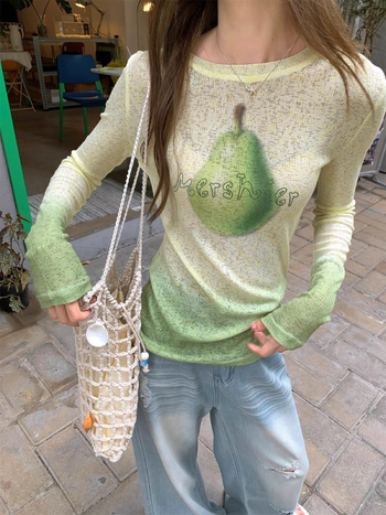 Ženska bluza s UV zaštitom, otisak kruške, slobodan kroj, dugi rukavi, UPF30+