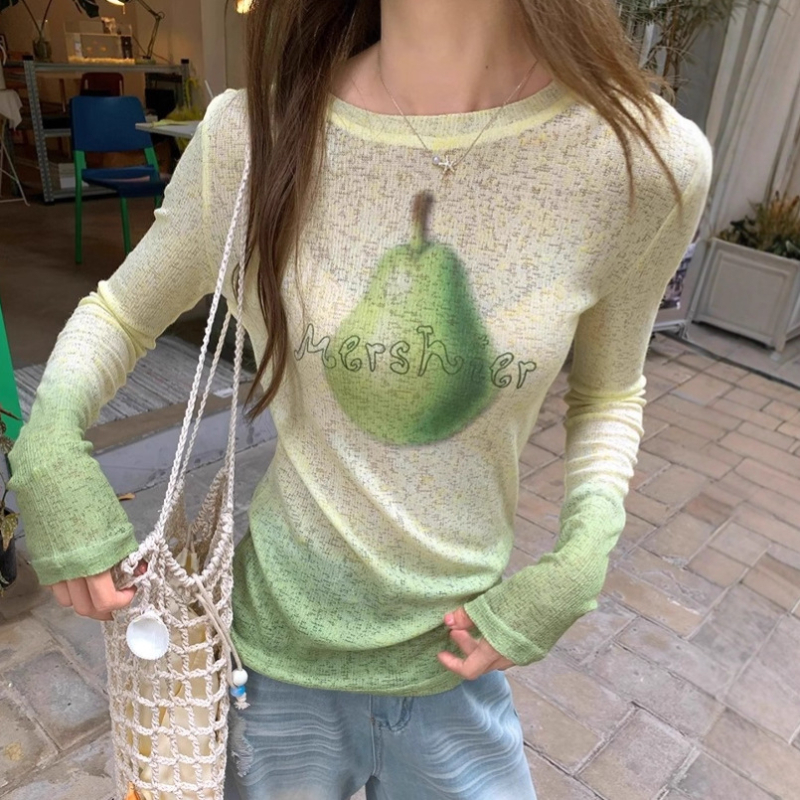 Ženska bluza s UV zaštitom, otisak kruške, slobodan kroj, dugi rukavi, UPF30+