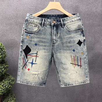 Muške traper šorceve - pet inča duljina, ravni kroj, hip-hop stil, denim tkanina, poliester