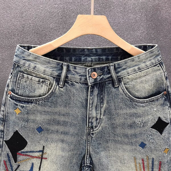 Muške traper šorceve - pet inča duljina, ravni kroj, hip-hop stil, denim tkanina, poliester