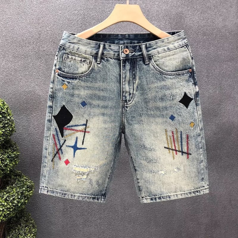 Muške traper šorceve - pet inča duljina, ravni kroj, hip-hop stil, denim tkanina, poliester