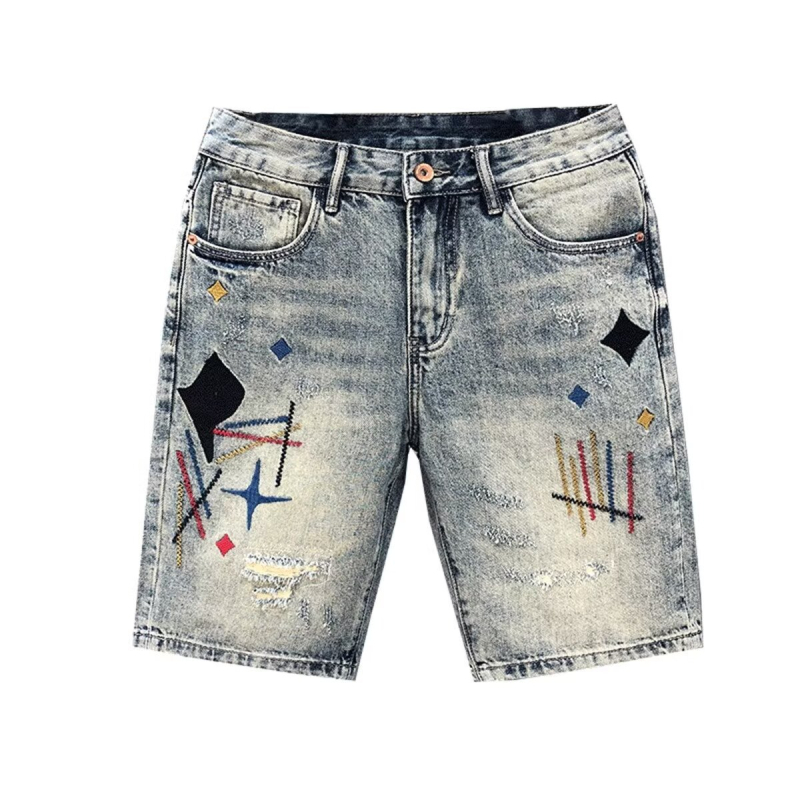 Muške traper šorceve - pet inča duljina, ravni kroj, hip-hop stil, denim tkanina, poliester