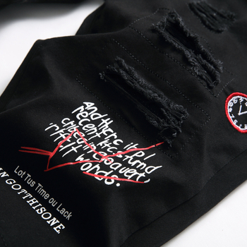 Muški traper šorc, slim fit, print i vezenje, poderane detalje, cropped duljina