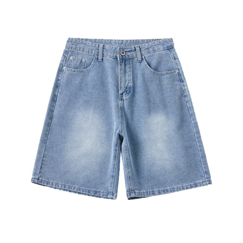 Muške traper šorc – labav ravni kroj, retro uzorak zvjezdano nebo, ljeto 2025 izdanje, mješavina pamuka 52%, poliester 27.8%, regenerirana celuloza 20.2%