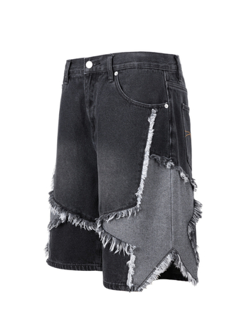 Traper kratke hlače s patchworkom pentagrama, udobnog ravnog kroja, unisex, 95% pamuk, ljeto 2025