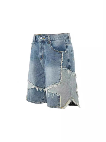 Traper kratke hlače s patchworkom pentagrama, udobnog ravnog kroja, unisex, 95% pamuk, ljeto 2025