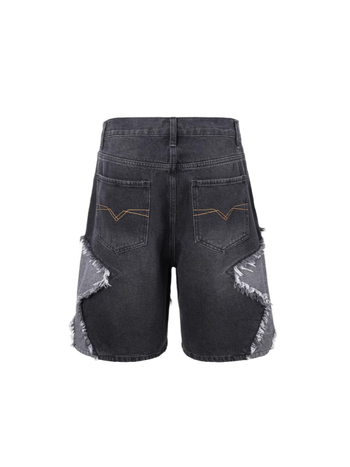 Traper kratke hlače s patchworkom pentagrama, udobnog ravnog kroja, unisex, 95% pamuk, ljeto 2025