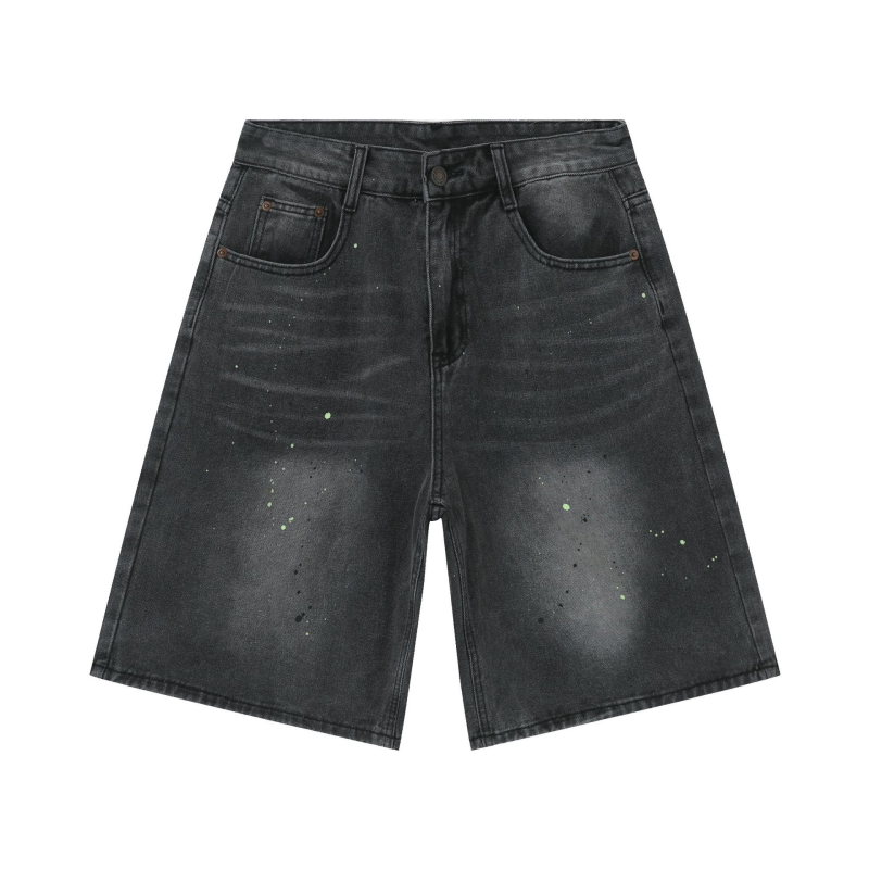 Džins šorc Splash Ink pranje, slobodan kroj, pet segmentna dužina, muški korejski stil, pamuk mješavina, ljeto 2024