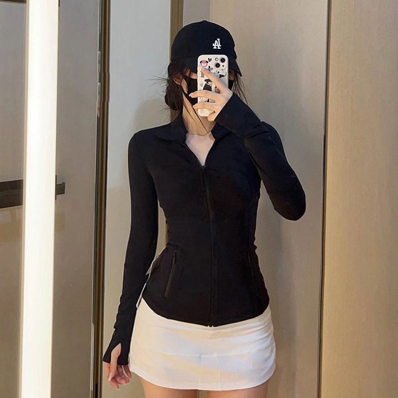 Ženski UV-zaštitni sportski kardigan top, Slim-Fit, dugi rukavi, prozračan brzo se suši, najlon-spandeks smjesa