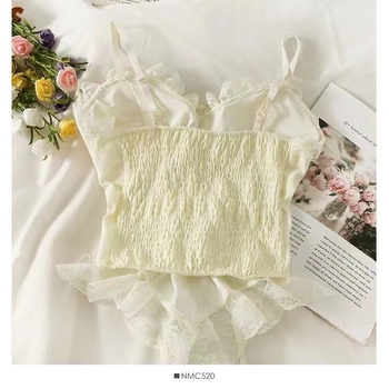 Ženski mrežasti cami top s patchwork volanima, bez ramena, otvorena leđa, uska silueta