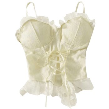 Ženski mrežasti cami top s patchwork volanima, bez ramena, otvorena leđa, uska silueta