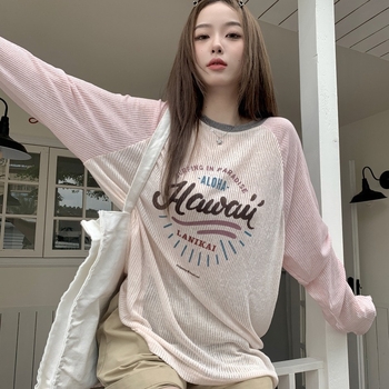 Majica s dugim rukavima s printom američkih slova, Harajuku stil, 70-80% poliester, srednja duljina 65-80 cm