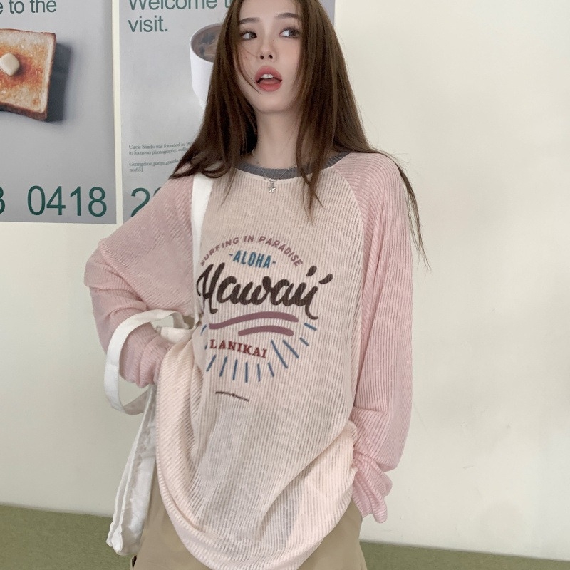Majica s dugim rukavima s printom američkih slova, Harajuku stil, 70-80% poliester, srednja duljina 65-80 cm