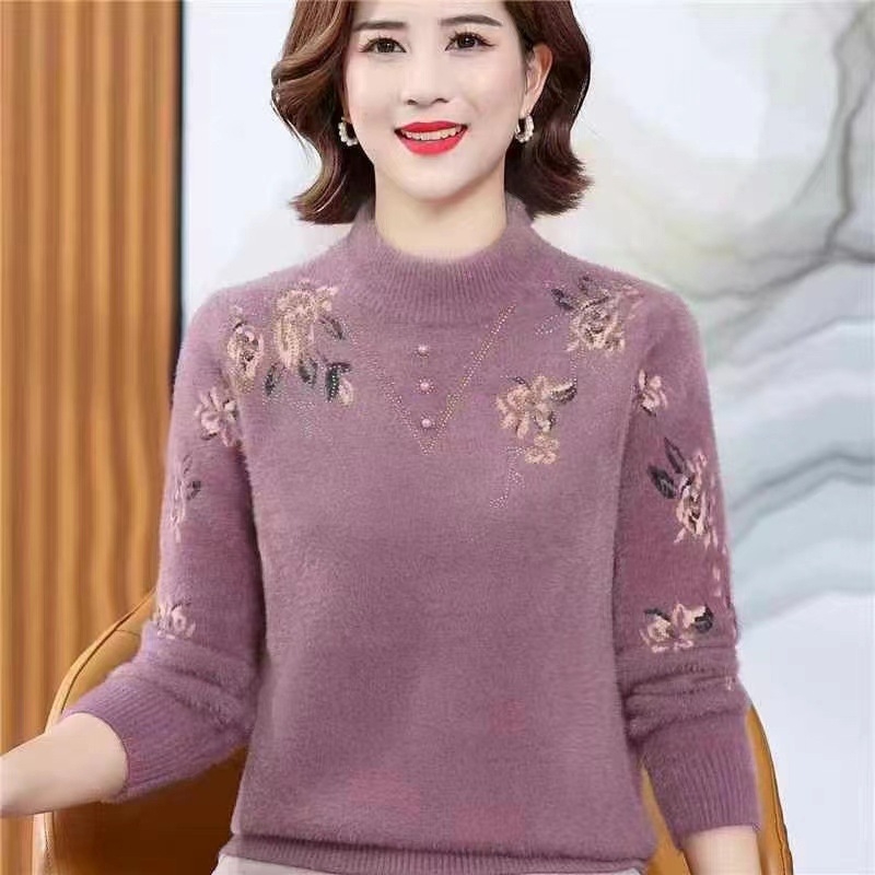 Pulover za žene srednje dobi, jesen-zima 2025, casual stil, opušten kroj, okrugli izrez