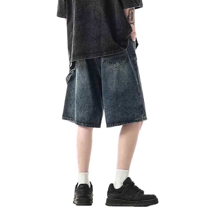 Muške traper šorceve, oprani retro stil, ravni kroj, lagani za ljeto