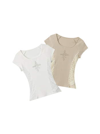 Heyhenry Dámske Slim-Fit tričko s krátkymi rukávmi — Štvorcový golier, Geometrický vzor, Zmes bavlny-a-spandexu (93,8% bavlna / 6,2% spandex)