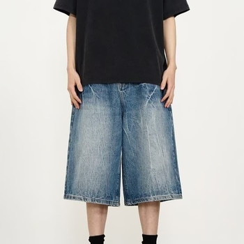 Traper šorc s uzorkom munje, pamuk denim, široka silueta, streetwear