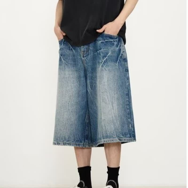 Traper šorc s uzorkom munje, pamuk denim, široka silueta, streetwear