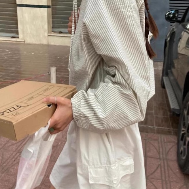 Ženska jakna za zaštitu od sunca, ljeto 2025, lagani kroj, prugasta, korejski casual stil