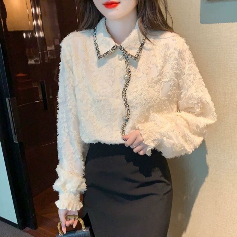 Dámska blúza s čipkou a fleecovou podšívkou na zimné nosenie, polo golier, pulover štýl, zmes polyestru/vinylonu
